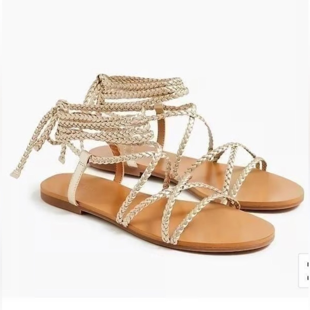 J. Crew Cream Braided Sandals Ankle-Wrap Design
